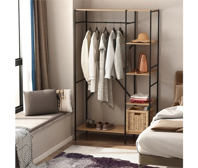 Perchero de Ropa Metal, Melamina de Madera HOMCOM Marron