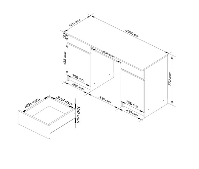 Escritorio A5 AKORD 2 cajones 5 estantes color Roble Sonoma 135x50 Blanco/ Madera