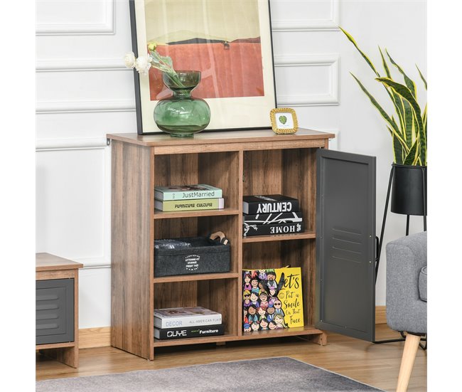 Aparador Auxiliar Melamina de Madera, Metal HOMCOM 80 Gris