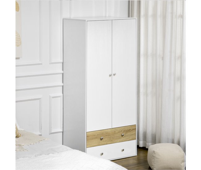 Armario de Ropa Melamina de Madera HOMCOM Blanco
