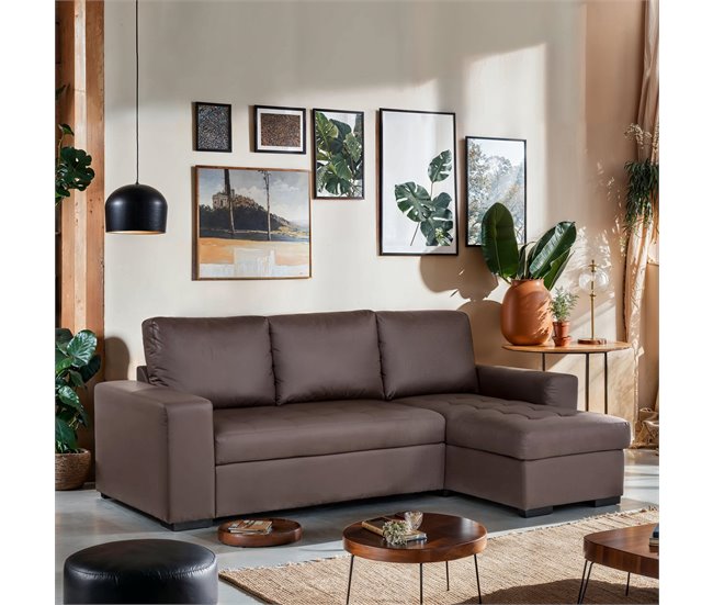 Chaise longue reversible piel sintética con cama HARRY Blanco