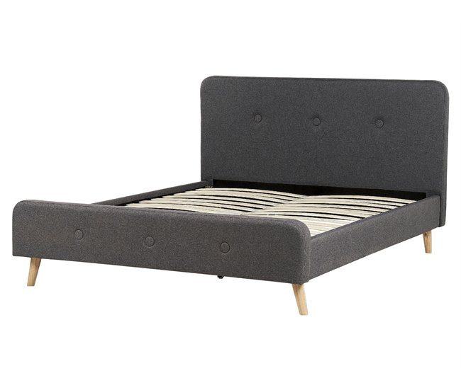 Beliani Cama con somier Poliéster RENNES II Gris Oscuro