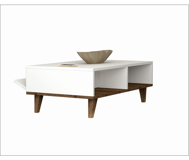 Mesa de centro GLIN color blanco y nogal Blanco
