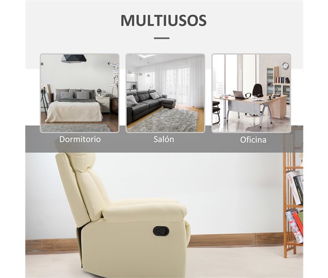 Sillón Reclinable Acero, MDF, PU y Espuma HOMCOM Blanco
