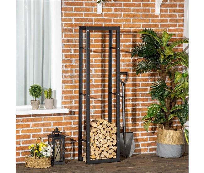 Soporte para Leña Metal HOMCOM, hogar - climatización Negro