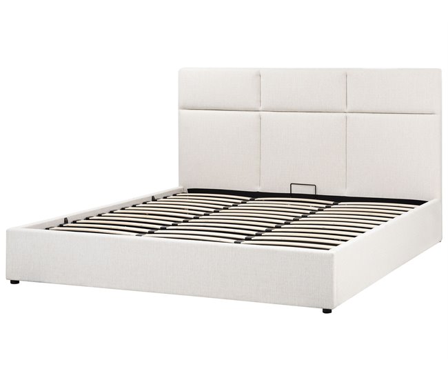 Beliani Cama con almacenaje Poliéster LAGORD 180x214 Crema