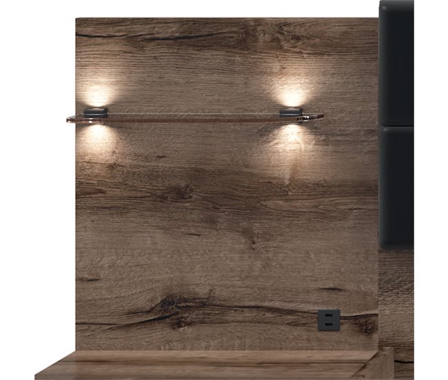 Cama con mesita de noche LED y toma USB Romane Madera