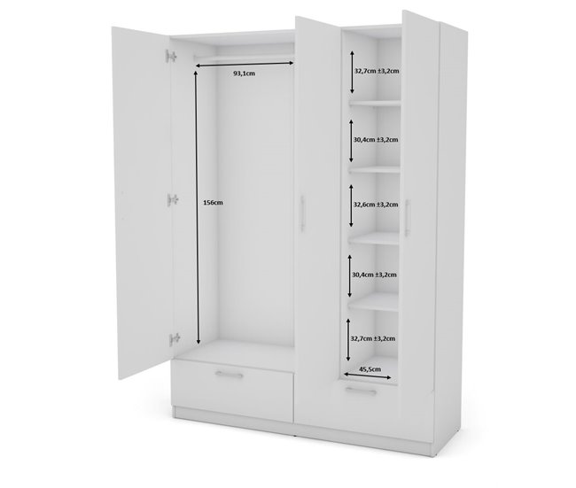 Armario OSLO puertas batientes y 2 cajones144x200cm blanco Blanco