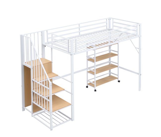 Cama alta de metal Natural/ Blanco