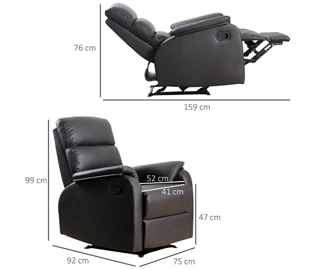 Sillón Reclinable Acero, MDF, PU y Espuma HOMCOM Marron