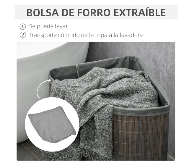 Cesto para Ropa Bambú HOMCOM, hogar - baño Gris