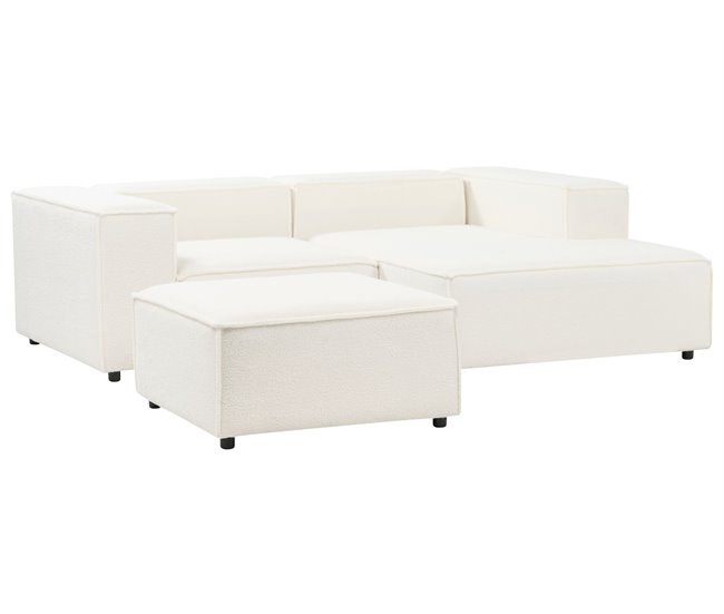 Beliani Sofá esquinero con reposapiés Bouclé ARDAL Crema