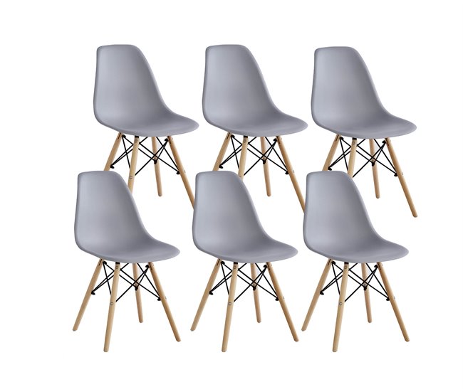 Mesa Extensible de Comedor o Cocina + 6 Sillas Estilo Nordico 178x80 Blanco/ Gris