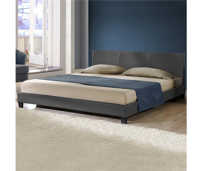 [Coruim] Cama de matrimonio Albacete tapizado en piel sintética 149x210 Blanco