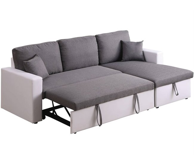 Sofá esquinero convertible "Alain" - 3 plazas Blanco/ Gris