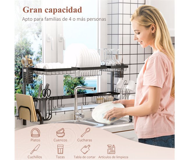 Escurridor de Platos Acero HOMCOM, hogar - cocina Negro