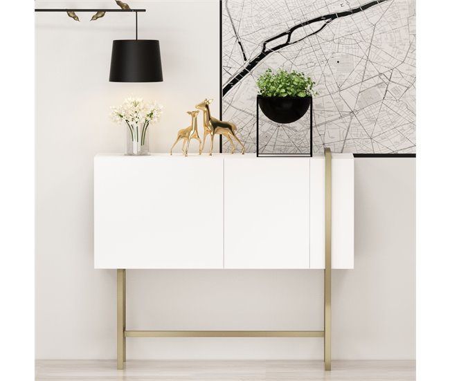 Consola EUFORIA color blanco con patas metálicas doradas Blanco