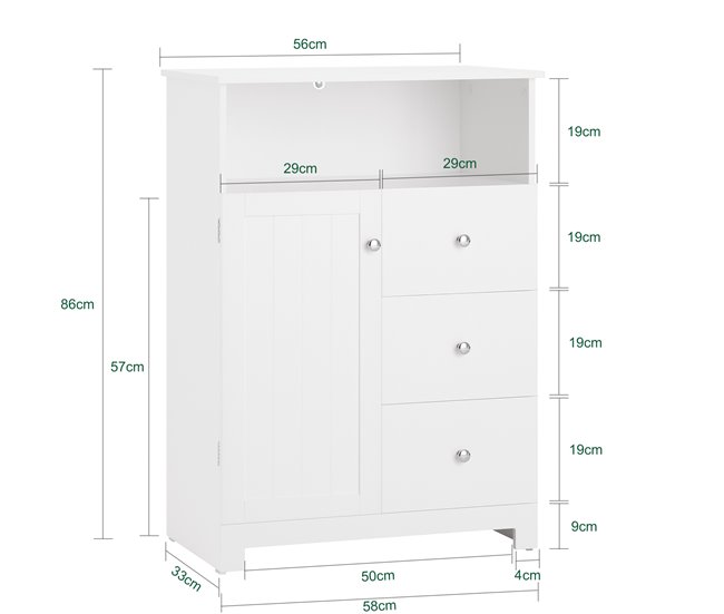 Armario para baño con 1 Puerta y 3 Cajones BZR107-W SoBuy Blanco