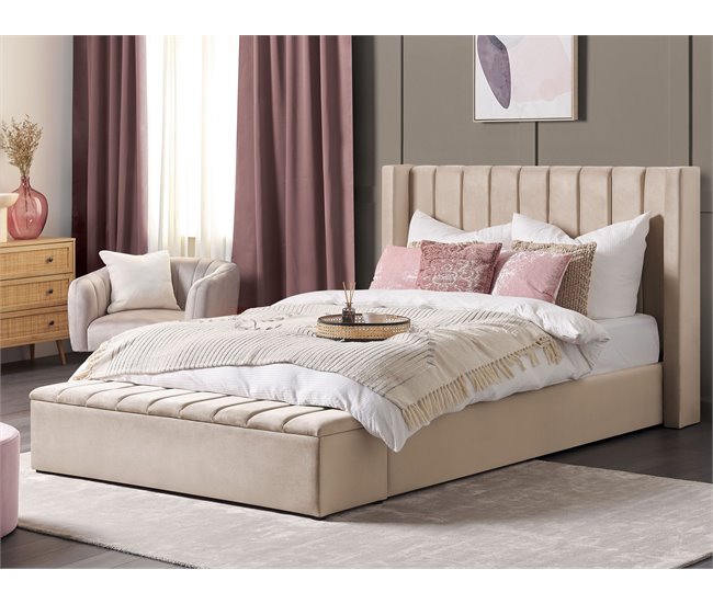 Beliani Cama con somier Terciopelo NOYERS 210x247 Beige