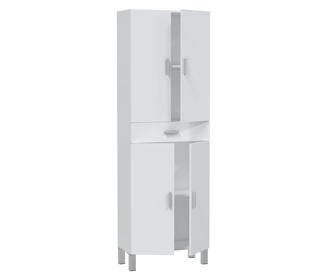Armario baño Alan 4 puertas 1 cajón, Blanco brillo, 182 cm Blanco