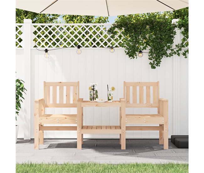 Banco de madera para Jardín con mesita 175x55 Blanco