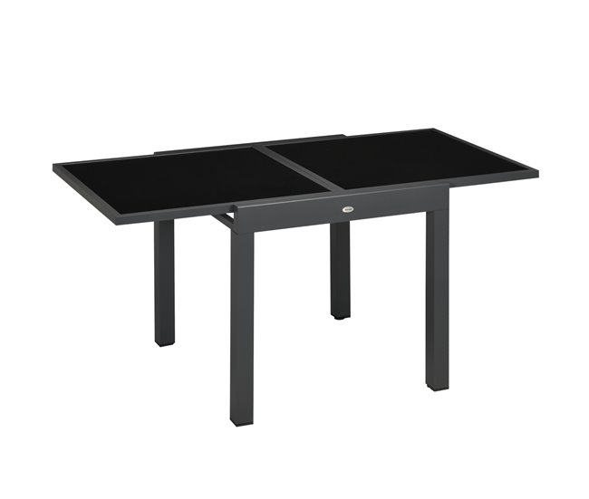 Mesa de Jardín Aluminio, Vidrio templado Outsunny 160x80 Negro