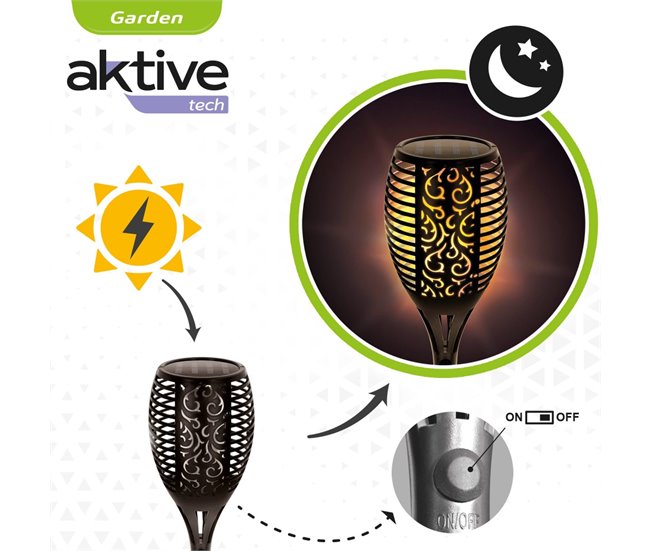 Antorcha solar luz LED efecto fuego Aktive Negro