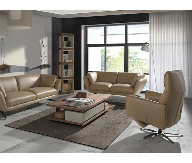 ANGEL CERDA Sillón relax giratorio piel arena Negro