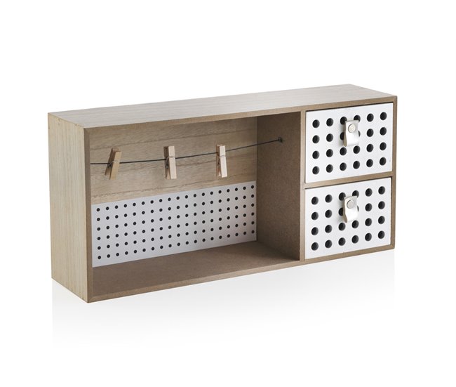 Mini estantería de pared de madera con cajones Natural/ Blanco