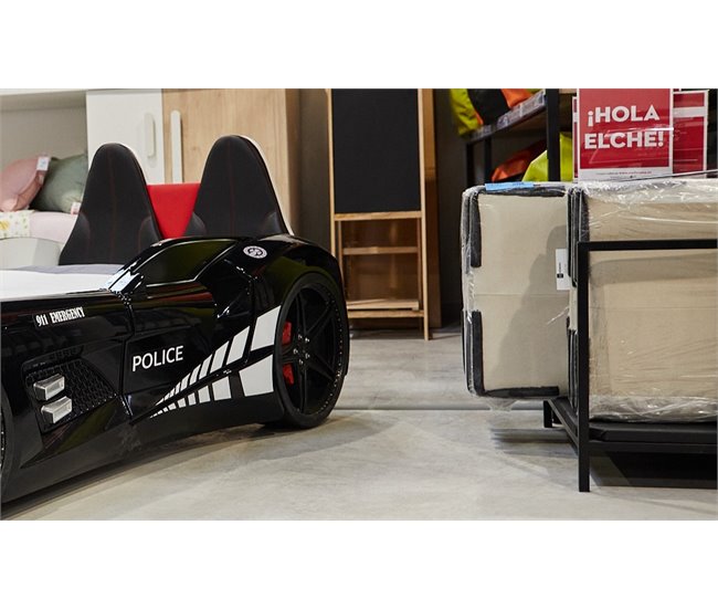 Cama coche 90x190cm POLICE con mando incluido Blanco/ Negro