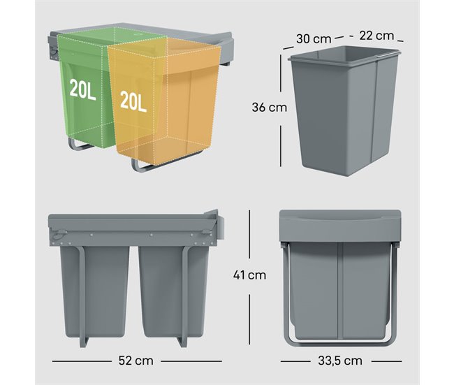 Cubo Basura Extraíble ABS, Metal HOMCOM, hogar - cocina Gris