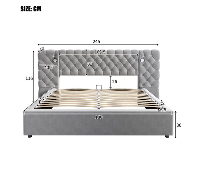 Camas de matrimonio 245x200 Gris