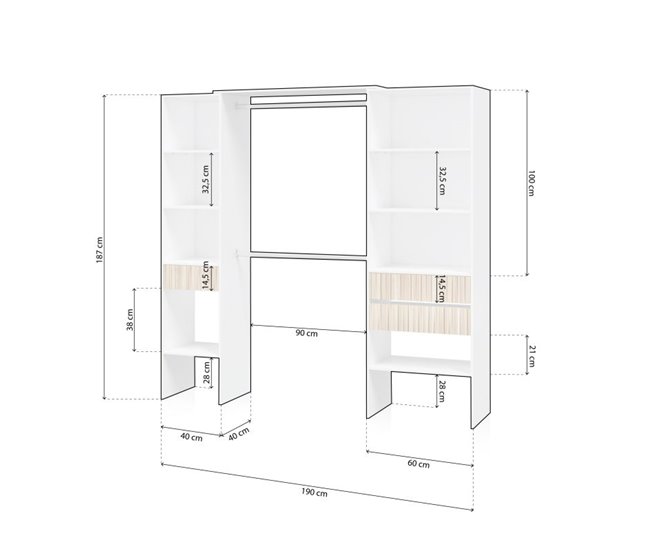Armario vestidor Nitza 190 Blanco