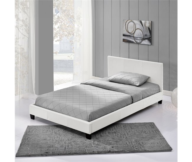 [Corium] Cama Albacete cuero sintético moderna - con colchón 149x210 Blanco