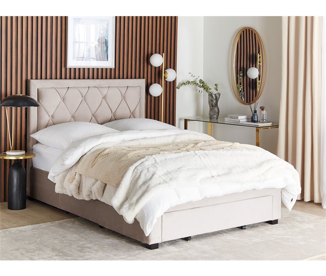 Beliani Cama con cajones Terciopelo LIEVIN 145x217 Beige
