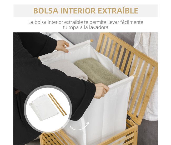 Cesto para Ropa Bambú, Poliéster con algodón HOMCOM, hogar - baño Marron