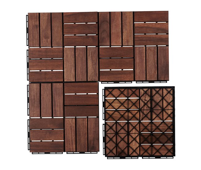 Set de 10 baldosas clic Alliste 12 láminas acacia/plástico Marron