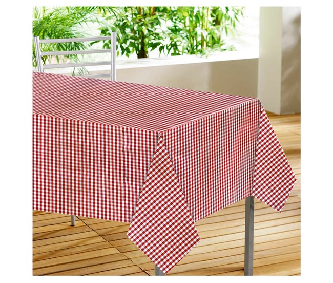 Acomoda Textil - Mantel Hule al Corte (Cuadros) Blanco/ Rojo