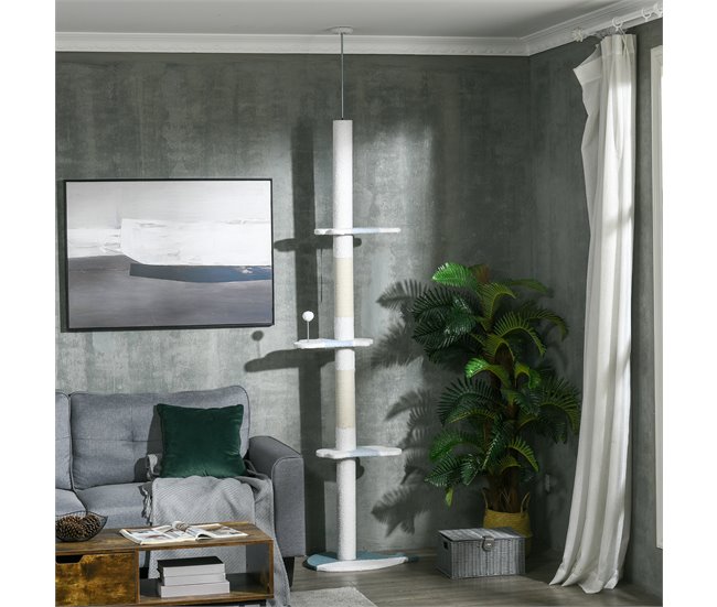 Árbol para Gatos Aglomerado de Madera, Felpa, Algodón PawHut Blanco