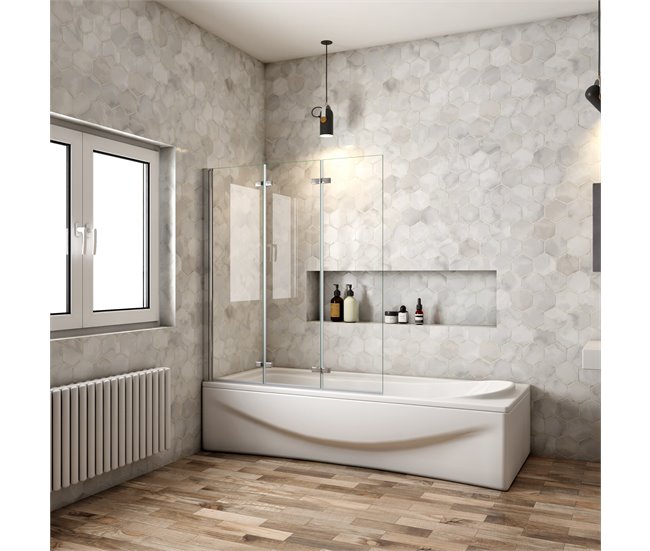 Mampara de Bañera Plegable,3 Hojas,Vidrio Templado 6mm Antical, Alture 140cm,Ancho 2cm Ajustable 