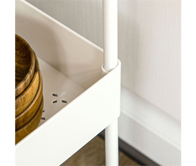 Carrito Auxiliar Acero, ABS HOMCOM, hogar Blanco