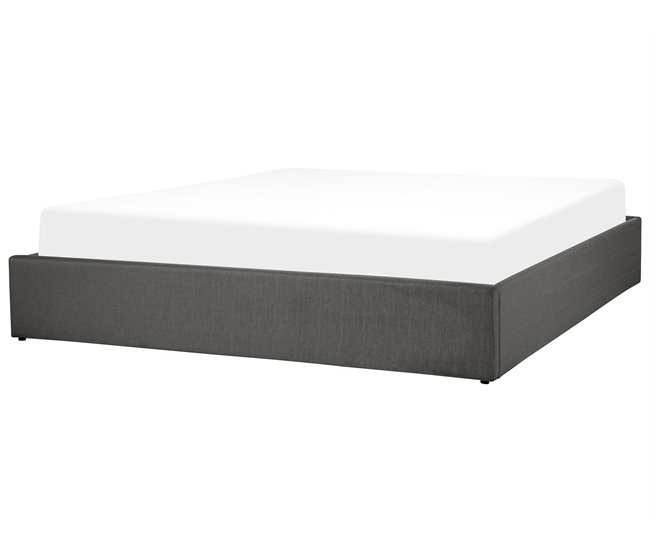 Beliani Cama con almacenaje sin cabecero Poliéster DINAN 187x214 Gris Oscuro