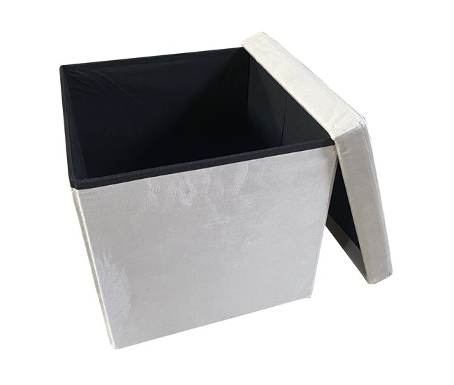 Puff Ottoman Almacenaje Cuadrado Terciopelo Plegable Beige