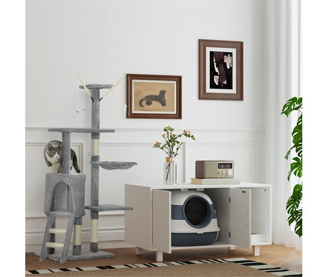 Árbol para Gatos Aglomerado de Madera, Sisal PawHut Gris
