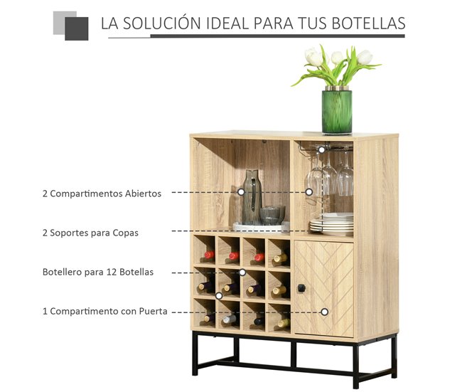 Aparador de Cocina Melamina de Madera y Metal HOMCOM 76 Marron