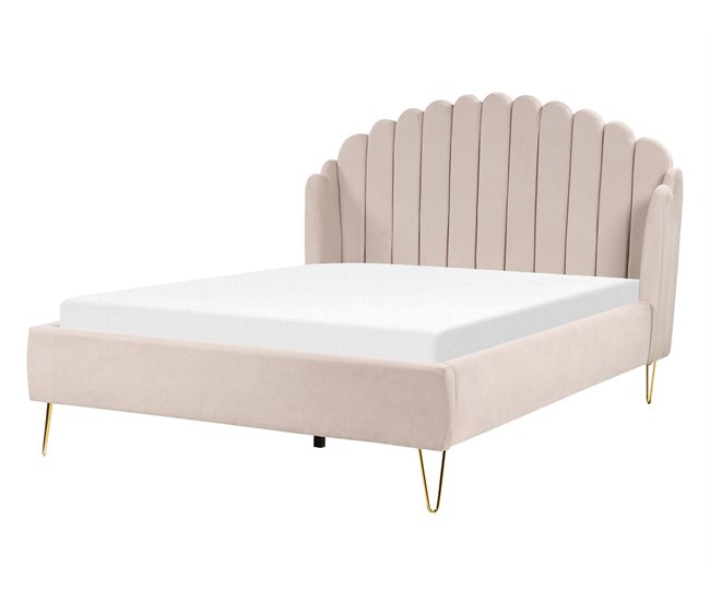 Beliani Cama con somier Poliéster AMBILLOU 157x214 Beige