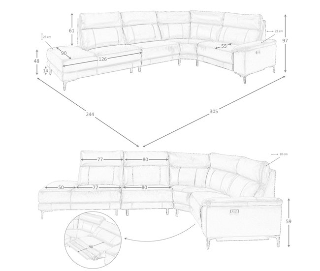 ANGEL CERDA Sofá chaise longue relax izquierda piel marrón tabaco Aluminio
