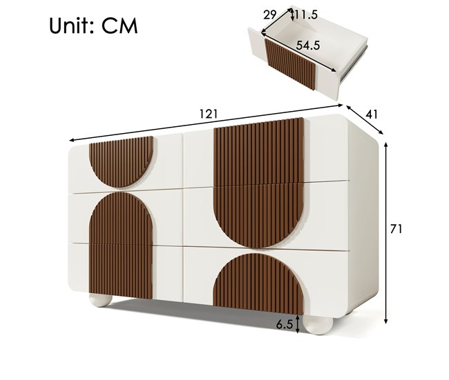 Cómoda doble con 6 cajónes Natural/ Blanco