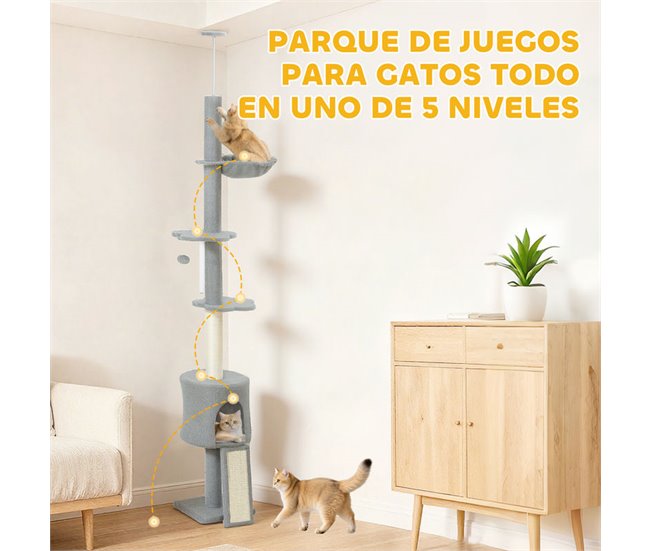 Árbol para Gatos Aglomerado de Madera, Terciopelo de Peluche Gris