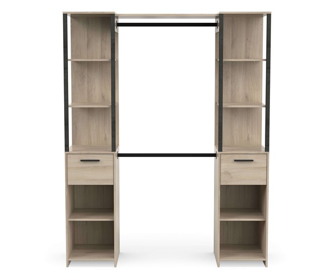 Vestidor Gary 2 Columnas Estilo Industrial Armario Abierto Negro/ Madera